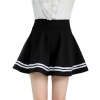High waisted pleated mini skirt for women in black with white stripes and preppy style 