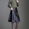 PU Leather Midi Skirt Women work wear office skirt autumn winter 19