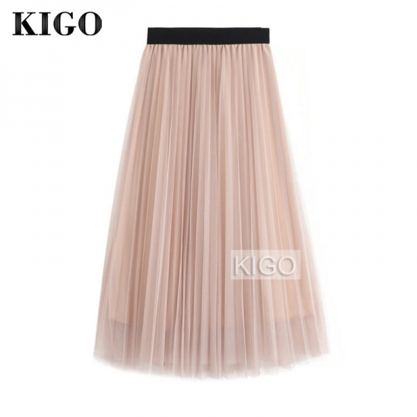 KIGO Spring Fashion Faldas Vintage Big Swing Skirt Women High Waist Tulle Skirt Elegant Pleated Skirt Jupe Femme KC1664H KIGO Spring Fashion Faldas Vintage Big Swing Skirt Women High Waist Tulle Skirt Elegant Pleated Skirt Jupe Femme KC1664H