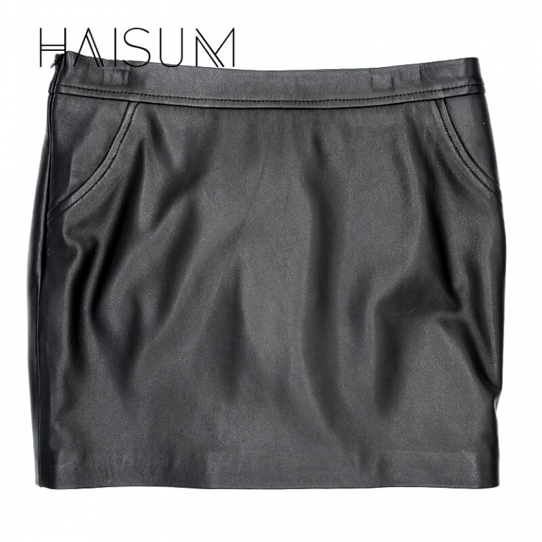18 Sale Hot Sale None Haisum Women Plus Size Leather Skirt Genuine Knee-length Skirts Solid Sheepskin Lady Straight For Le0