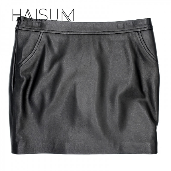 Haisum Women Plus Size Leather Skirt Genuine Knee-length Skirts Solid