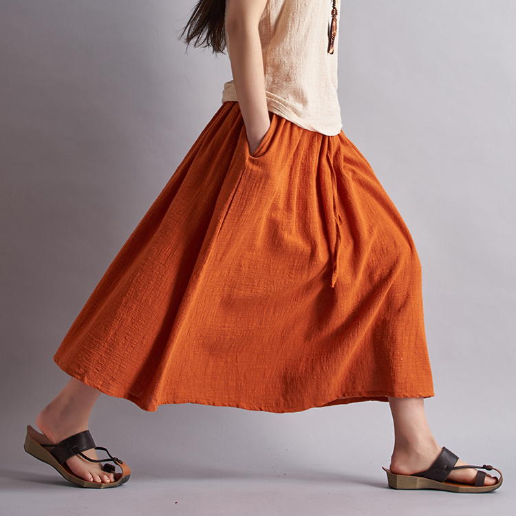 18 Fashion Brand Women Linen Cotton Long Skirts Elastic Waist Pleated Maxi Skirts Beach Boho Vintage Summer Skirts Faldas Saia