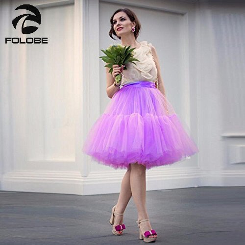 FOLOBE Light Purple 5 Layers 60cm-long Celebrity Tulle Skirts Women Midi Skirt Princess Adult Tutu Ball Gown Faldas Saias TT-B 1