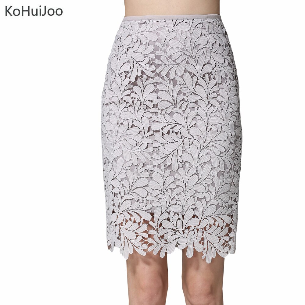 KoHuiJoo Spring Summer Women Pencil Skirts with High Waist Plus Size Cutout Fashion Bodycon Lace Skirt for Women White Gray 4XL