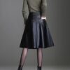 PU Leather Midi Skirt Women work wear office skirt autumn winter 19