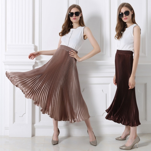 High-quality plus size European /American fashion women chiffon Fold long skirt high waist solid a-line lolita skirts womens 1 Elegant Plus Size European-American Style Chiffon A-Line Skirt - High Waist Midi Skirt for Women