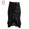 Burlesque Black Ruffle and Lace Victorian Mid Skirt with Front Buckle Detail Gothic Skirts Women Steampunk Corset Matching Skirt