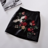 Retro A-Line Faux Leather Skirt New Women Contrast Color Flower Mini Short PU Leather Sexy Floral Embroidery Skirts Black