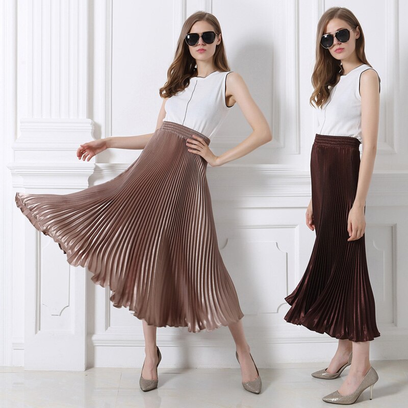 High-quality plus size European /American fashion women chiffon Fold long skirt high waist solid a-line lolita skirts womens