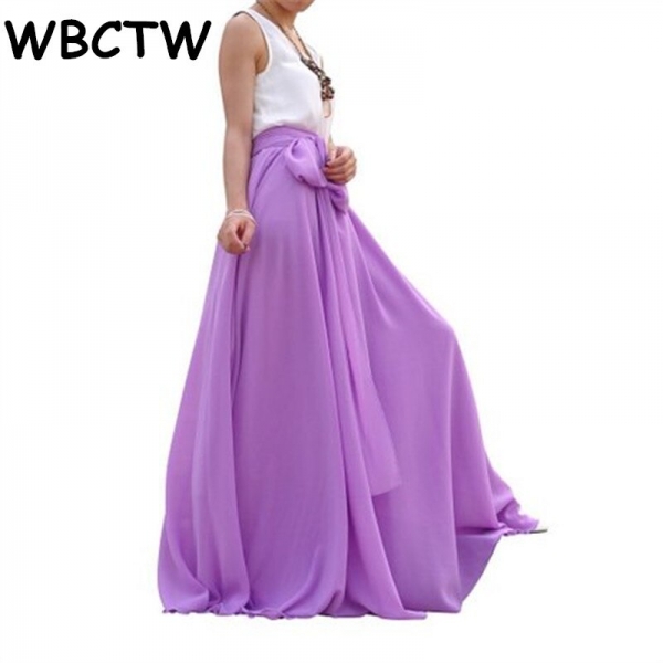WBCTW Maxi Long Beach Skirts XXS-10XL Plus Size Elegant Woman Pleated Skirt Solid Autumn Spring 18 Chiffon High Waist Skirt 1 Elegant Chiffon Maxi Skirt – Pleated High Waist, XXS–10XL