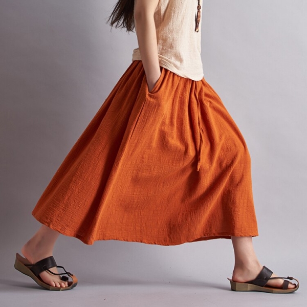 18 Fashion Brand Women Linen Cotton Long Skirts Elastic Waist Pleated Maxi Skirts Beach Boho Vintage Summer Skirts Faldas Saia 1 Elevate Your Summer Wardrobe with QATURALAN's Fashionable Linen Cotton Maxi Skirts