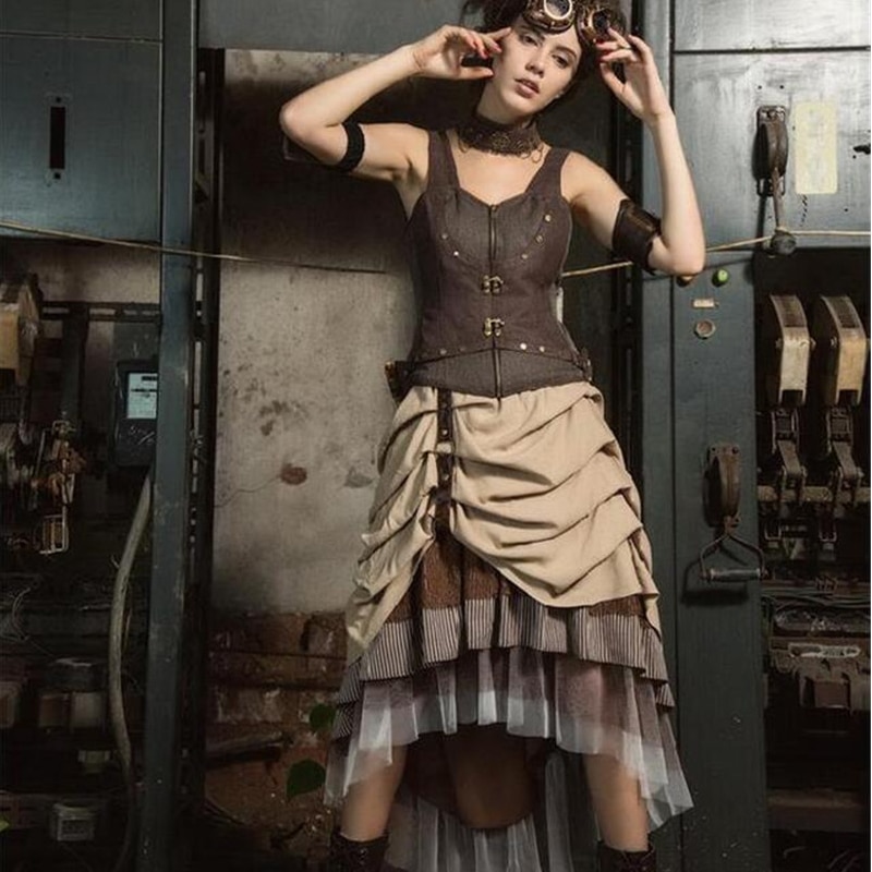 Vintage Victoian Bustle Steampunk Brown Skirt Asymmetrical High Low Skirt SP169 1