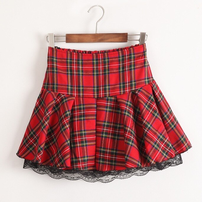 7 Colors Size S-XXXL Plus size High quality Preppy style students plaid mini skirts school uniform skirts girls lace skirts