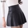 New 19 Russia Fashion Black Red high quality leather Skirt Women Vintage High Waist Pleated Skirt Female Short Skirts