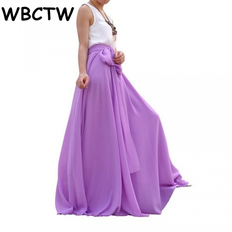 WBCTW Maxi Long Beach Skirts XXS-10XL Plus Size Elegant Woman Pleated Skirt Solid Autumn Spring 18 Chiffon High Waist Skirt