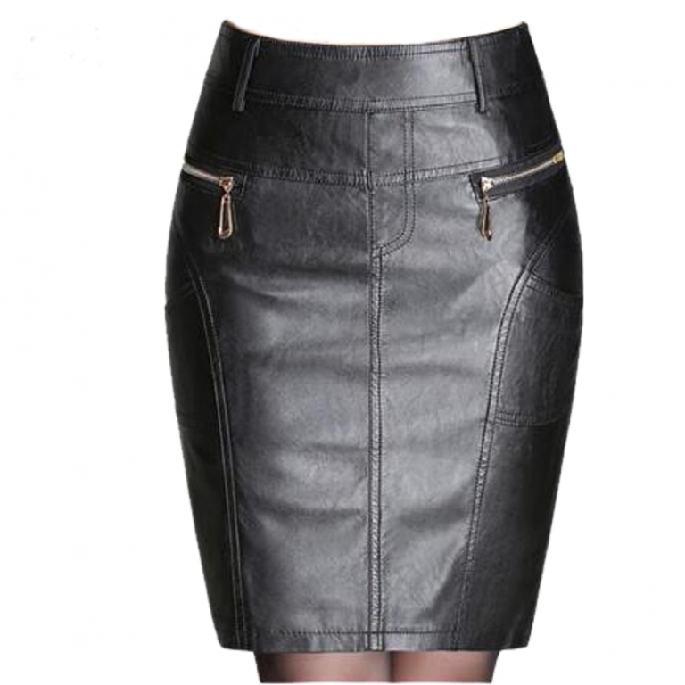 Autumn Winter Zipper Women's Leather Skirts Slim High Waist Sexy Leather Skirt Plus Size Black Women Sexy Pencil Skirt 4XL 5XL