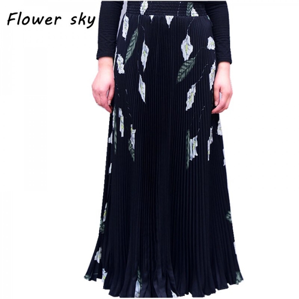 17 Women Maxi Long Skirt Elastic Waist Pleated Skirts Beach Boho Vintage Summer Long Pleated Skirts Faldas Saia