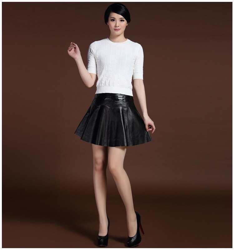 Svadilfari New 17 Female Mini Short Women 100% High Quality Genuine Leather Skirt Low