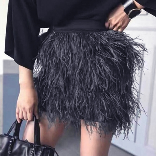 Top Fashion Wome Streatwear Style Slim Elastic Waist Solid Color Black/Green/Pink All-match Feather Luxury Casual Skirt Top Fashion Wome Streatwear Style Slim Elastic Waist Solid Color Black/Green/Pink All-match Feather Luxury Casual Skirt