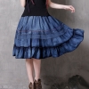 Patchwork Elastic High Waist Skirts Women Vintage Ruffles Denim Skirt