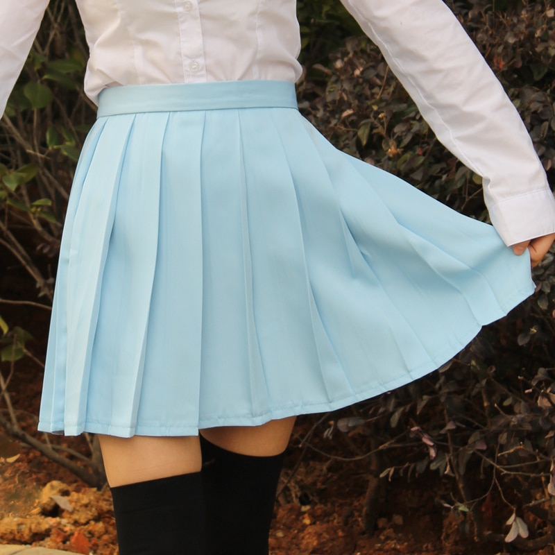Water color Japanese high waist pleated skirts JK student Girls solid pleated skirt Cute Cosplay school uniform skirt 1