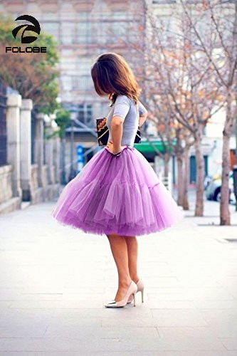 FOLOBE Light Purple 5 Layers 60cm-long Celebrity Tulle Skirts Women Midi Skirt Princess Adult Tutu Ball Gown Faldas Saias TT-B 2