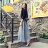 Maxi Skirt Women High Waist Pleated Gray Jupe Tulle Femme