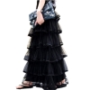 Spring 18 Long Tulle Layered Skirts Ruffles Maxi Skirts For Women Black And White