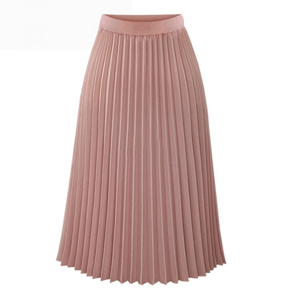 Long Chiffon Pleated Skirt Women Solid Elastic Waist Skirts Casual Skirt
