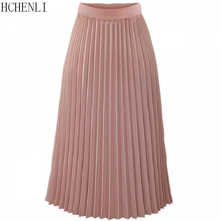Hchenli women Pleated Skirts Pink Long Fashion Skirt High Waist Elegant Ladies Cotton Linen Spring Autumn Summer Clothes