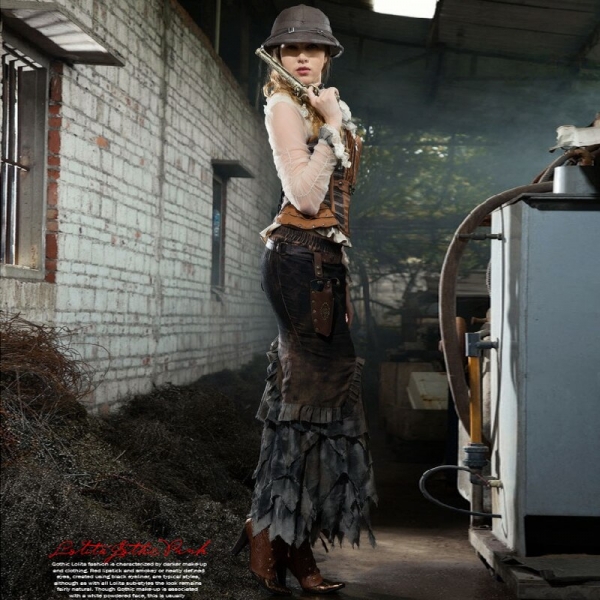 Steampunk Mermaid Asymmetrical Layered Long Skirt SP127