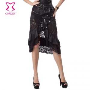 6XL Black Floral Lace & Satin Ruffles Gothic Victorian Skirt Steampunk Skirts Plus Size Women Matching Burlesque Corset Bustier