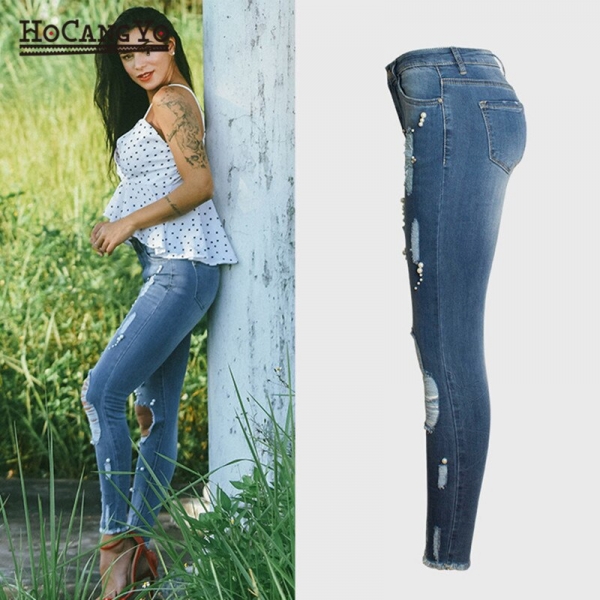 HCYO Women Jeans Pants Plus Size Stretch Embroidered Flares Washed Hole Jeans Women High Waist Pants Female Skinny Denim Pants 2 Upgrade Your Wardrobe with Women's Plus Size Embroidered Flare Jeans – Stylish & Comfortable