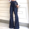 Streetwear High waist Lace Up Flare Pants Jeans for Woman Fashion Full Length Wide Leg Pants Female 2020 Fashion Clothing tide