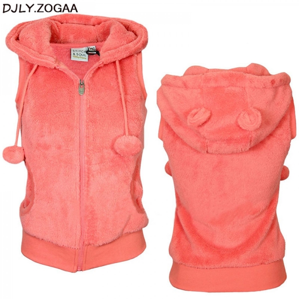 Soft Fleece Hooded Outwear Female Fashion Casual Thicken Vest