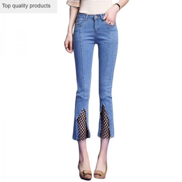 Waist Jeans Woman Ankle-length Denim Pants Plus Size Women Flare Jeans Blue Black