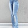 Blue Stretchy Skinny High Waist Wide Leg Long Denim Trousers Plus Size