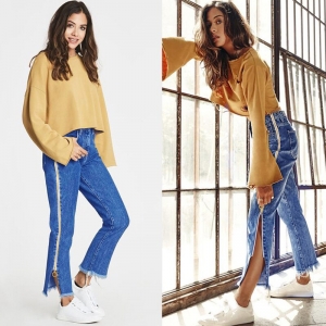 High Waist Denim Long Jeans Women Flare Pants Unique Double Side Zipper Split Bell Bottom Teenage Girl Chic Streetwear Plus Size