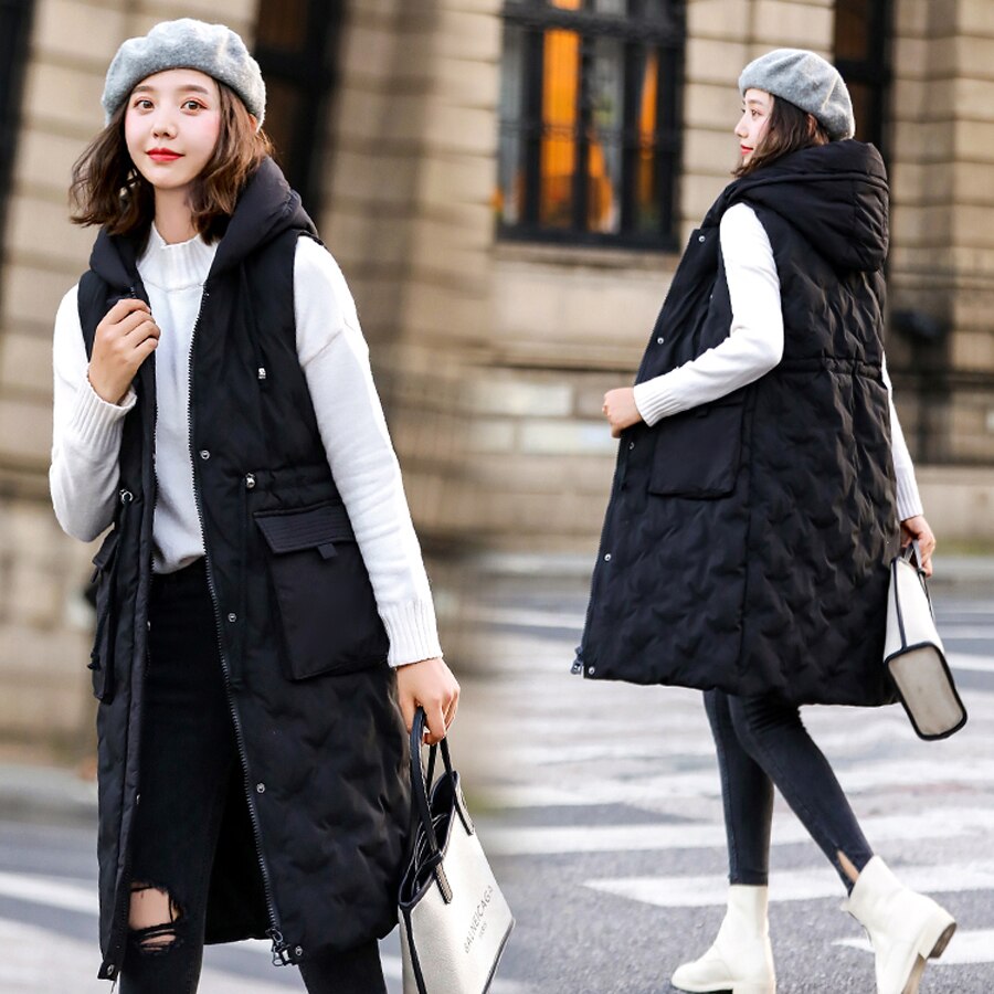 Autumn winter vest women 2019 cotton-padded warm thicken long woman vest female hooded parka jacket waistcoat plus size