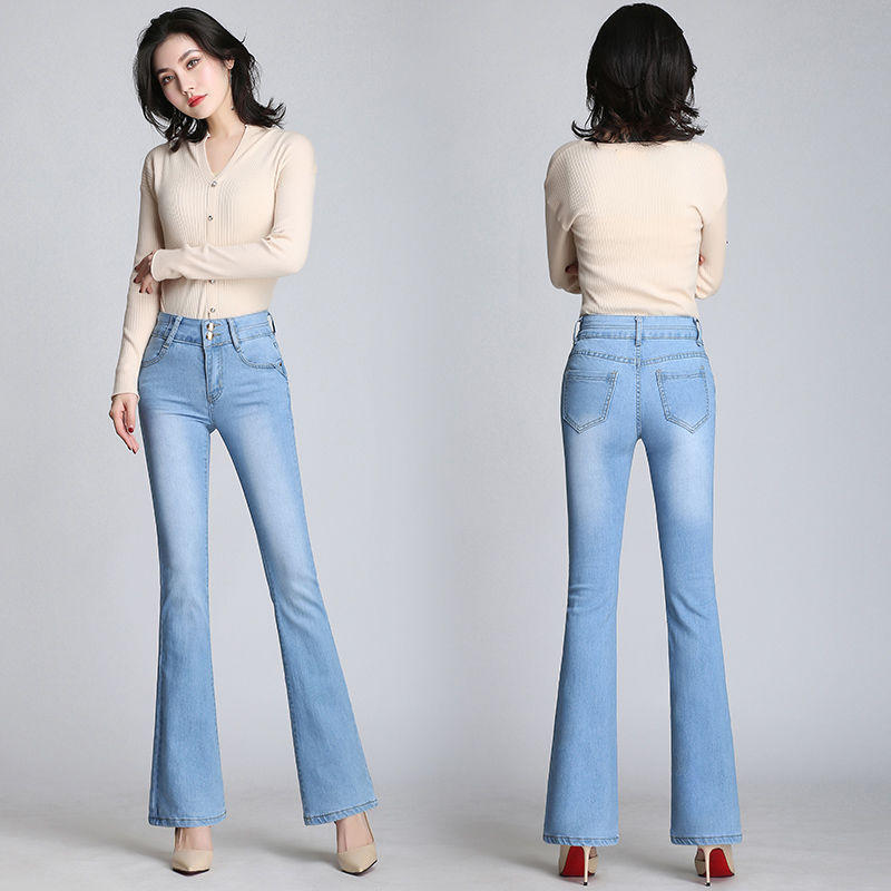 Flare Jeans Stretch High Waist Button Casual Spring Stretchy Denim Pants