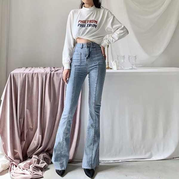 European and American style high waist stretch horn jeans women