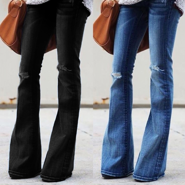 Fashion Women Jeans Denim Hole Female Mid Waist Stretch Slim Flare Jeans cargo pants Hole Denim Casual #4 1 Women Jeans Denim Hole Female Mid Waist Stretch Slim Flare Jeans