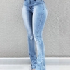 Women Flare Jeans Autumn Winter Blue Stretchy Skinny High Waist Wide Leg Long Denim Trousers Plus Size