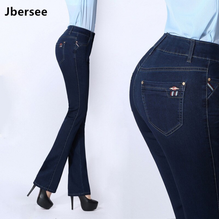 Jbersee Autumn Winter Women Flare Jeans High Waist Skinny Jeans Woman Denim Pants Plus Size Stretch Embroidered Womens Jeans