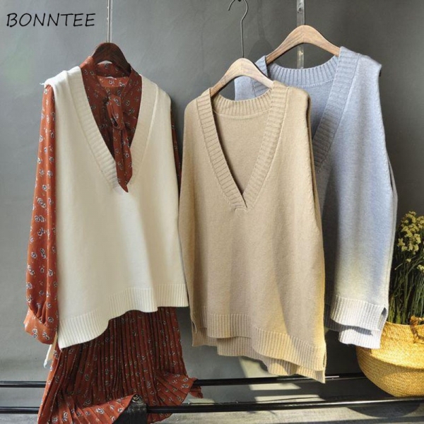 V-neck Knitted All-match Korean Harajuku Kpop Simple Chic