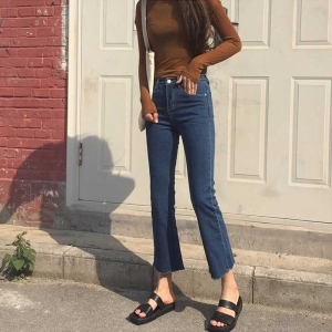 Vintage High Waisted Flare Jeans Woman Ankle Denim Trousers Slim Elegant High Rise Wide Leg Jeans For Women Ladies All-Match