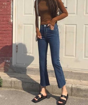 Vintage High Waisted Flare Jeans Woman Ankle Denim Trousers Slim Elegant High Rise Wide Leg Jeans For Women Ladies All-Match
