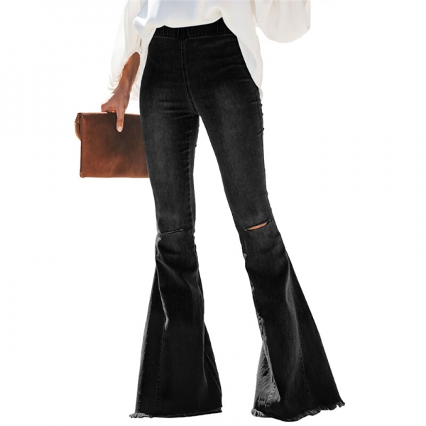 2020 New High Waist Flare Jeans Black Bell Bottom Ripped Female Jeans For Women Denim Skinny Jeans Mom Wide Leg Plus Size Pants