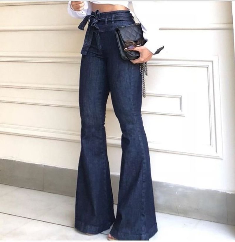 Streetwear High waist Lace Up Flare Pants Jeans for Woman Fashion Full Length Wide Leg Pants Female 2020 Fashion Clothing tide 3