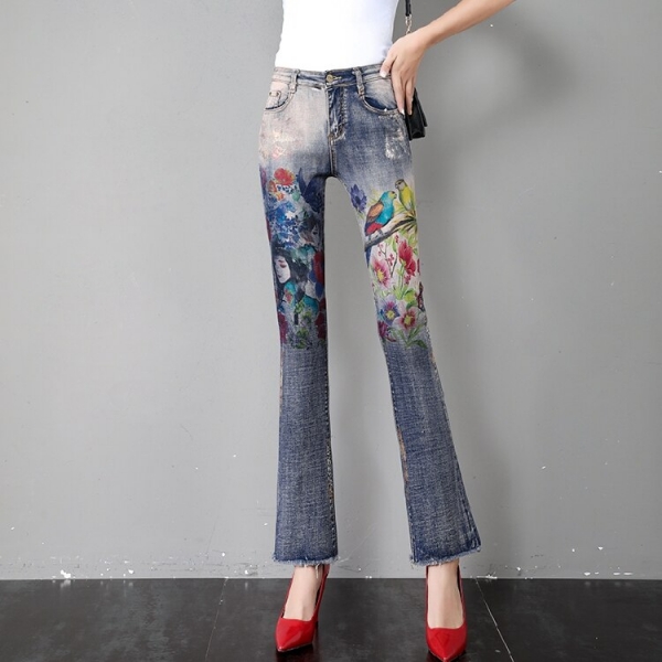 Flare Pants Women Flare Jeans Summer Autumn New Retro Printed Horn Jeans Thin Loose Slim High Waist Burr Pants Ripped Jeans Flare Pants Women Flare Jeans Summer Autumn New Retro Printed Horn Jeans Thin Loose Slim High Waist Burr Pants Ripped Jeans